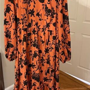 SHEIN Orange and Black Floral Long Sleeve Dress